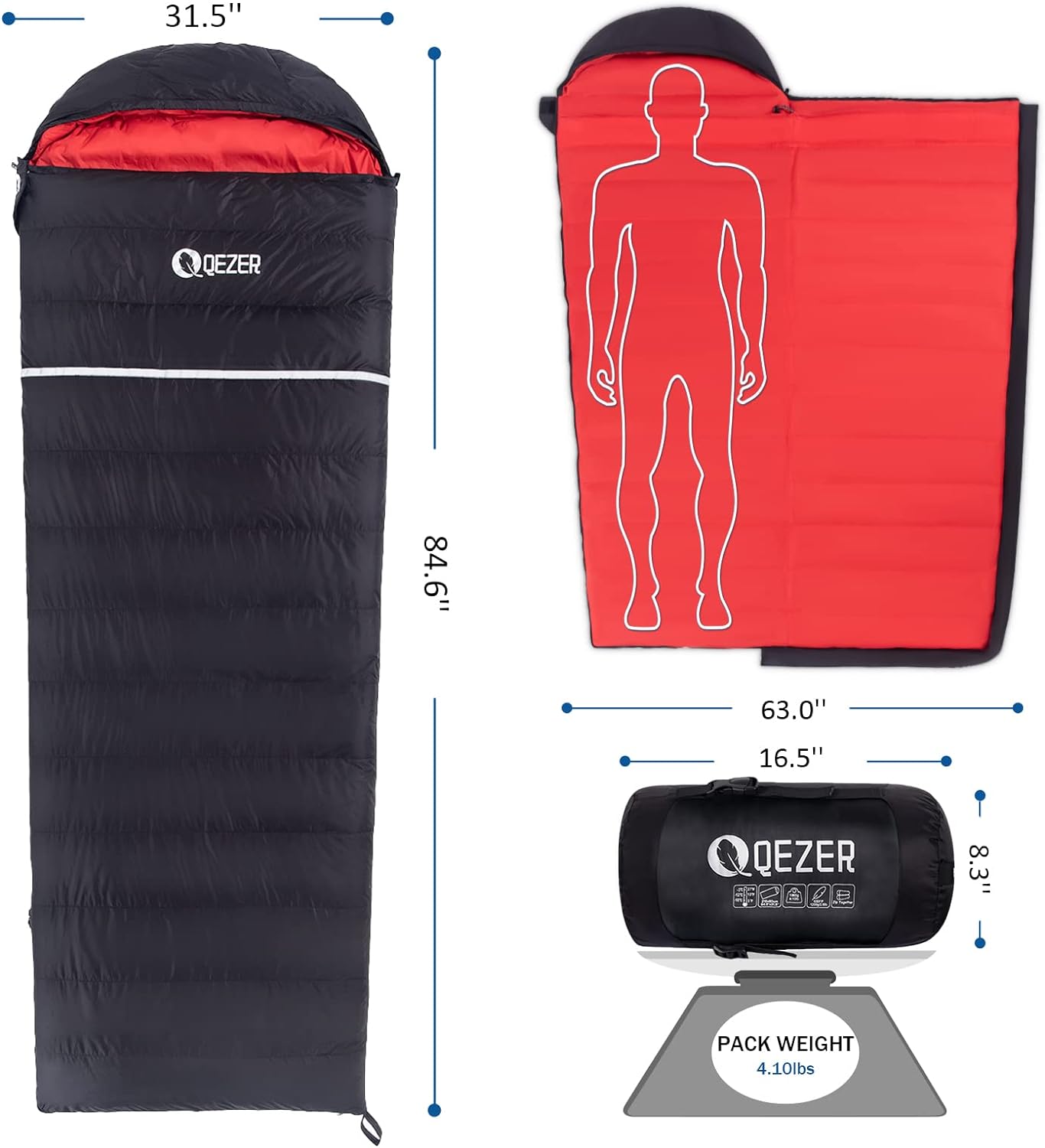 Rectangular winter sleeping Bag(QDE-1200)