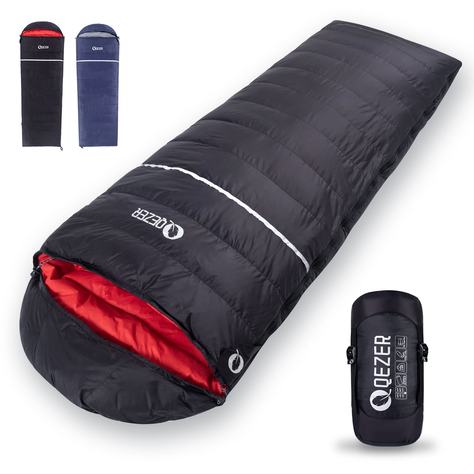 QEZER Down Sleeping Bag for Adults 32°F Compact Lighter and Warmer