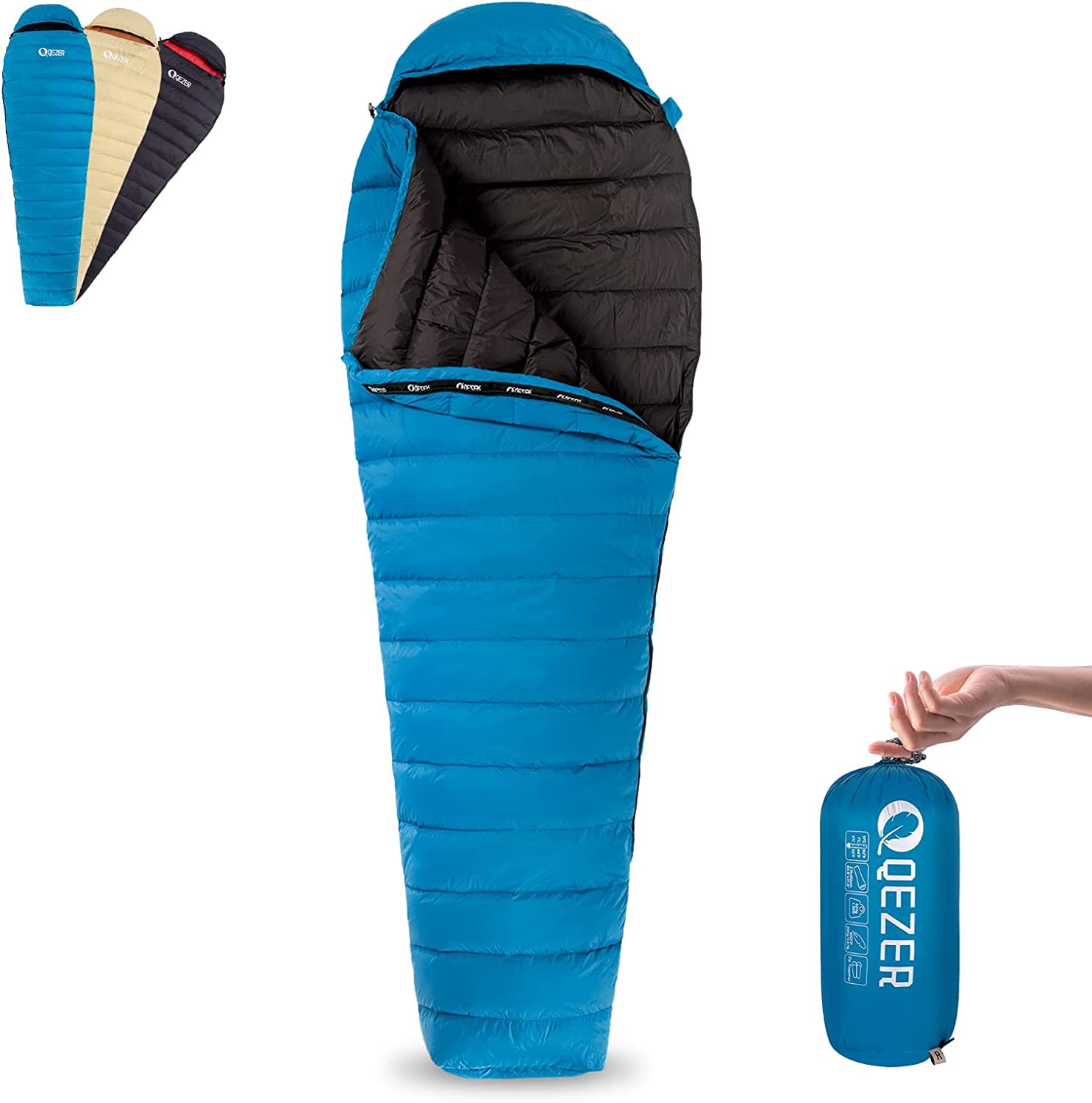 QEZER Down Sleeping Bag for Adults Ultralight 20 C Degree for backpacking hiking Qezer Outdoor